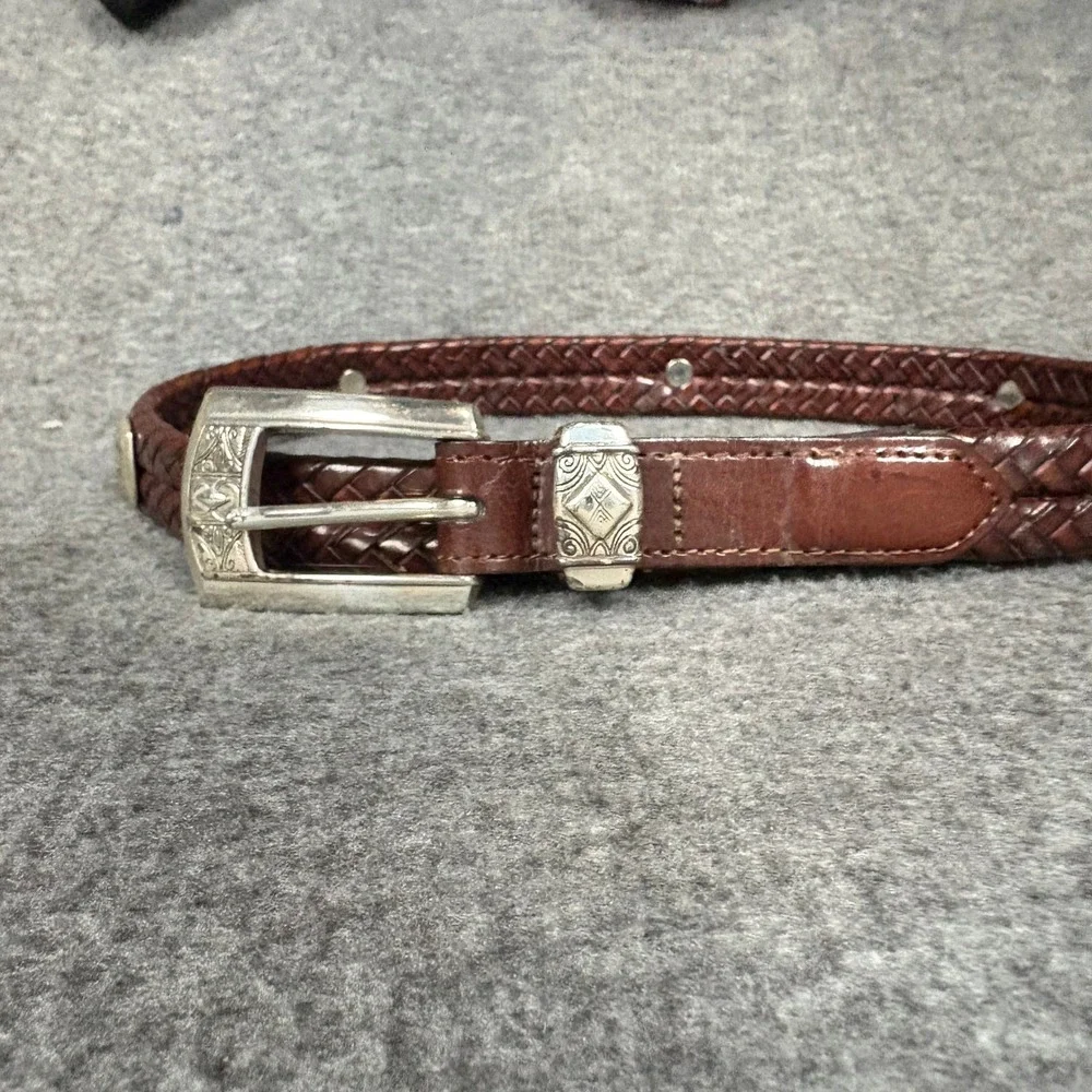 Brighton Braided Leather Belt Brown Silver Buckle‎ Western Boho Women's 28